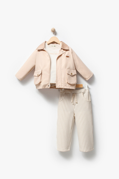 Jikko Baby Cep Detaylı Çizgili Pantolonlu 3'lü Takım 9073