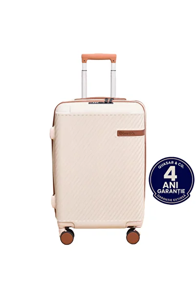 Quasar & Co. Medium expandable trolley 64x41x26.5-31cm, checked luggage, suitcase with lock, 4-wheeled suitcase, ABS, beige