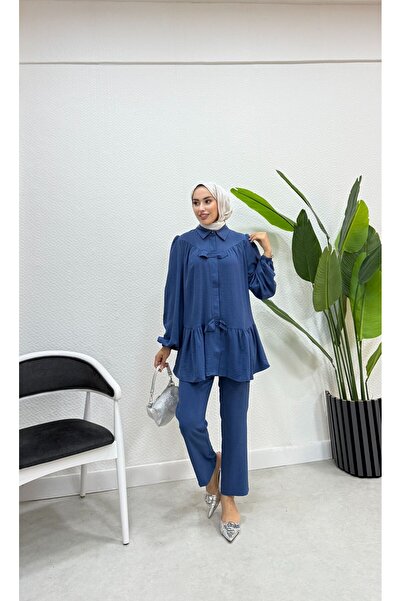 BURCU TESETTÜR Set dublu Indigo - Fusta cu volan BRC1316