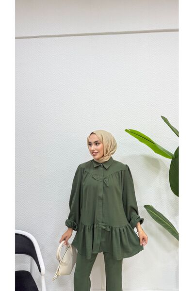 BURCU TESETTÜR Eteği Fırfırlı İkili Takım BRC1316 Haki