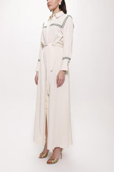 SOCIETA Long Shirt Dress with Belt and Ecru Stripe Accessories 94153
