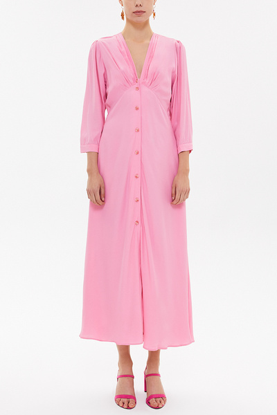 SOCIETA Pembe V yaka uzun elbise 92840