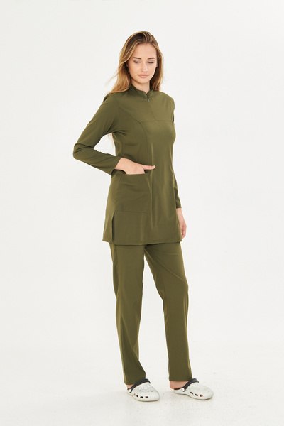 TIPMOD Haki Yeşil Likralı Tesettür Scrubs Takım