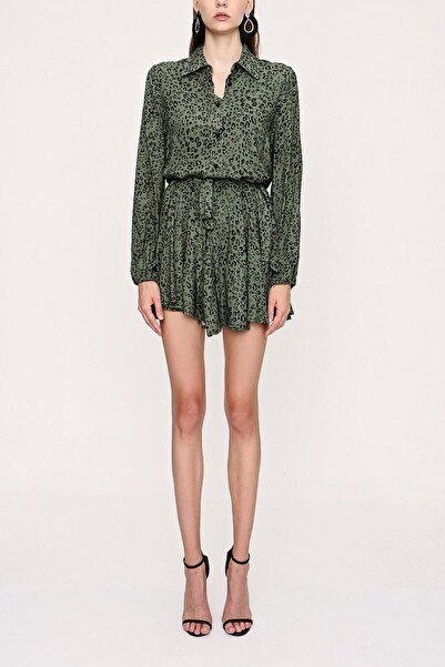 SOCIETA Haki Eteği valonlu gömlek elbise 94075