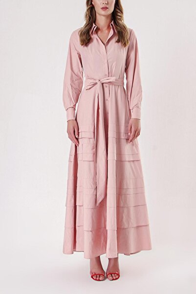 SOCIETA Salmon Skirt piece detail long taffeta dress 94333