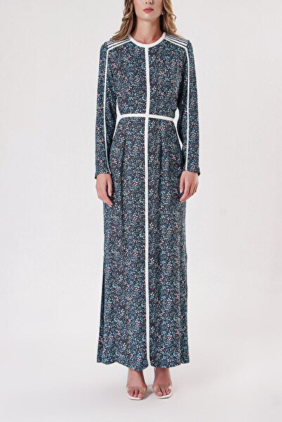 SOCIETA Blue Contrast Piping Detail Long Dress 94110