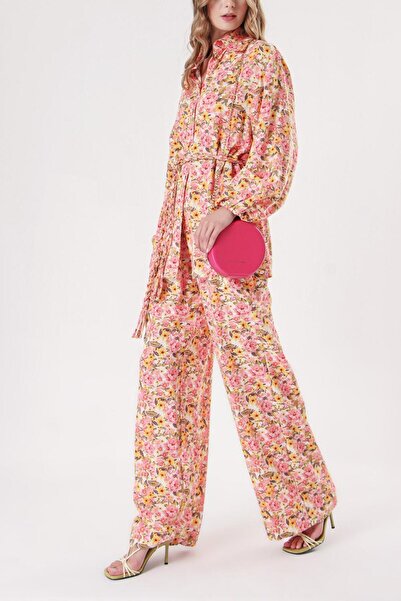 SOCIETA Desenli Bol kesim gömlek ve beli lastikli pantolunlu takım 12307