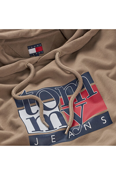 Tommy Hilfiger Erkek Marka Logolu Kapüşonlu Şık Görünüşlü Bej Sweatshirt DM0DM22092 AFE