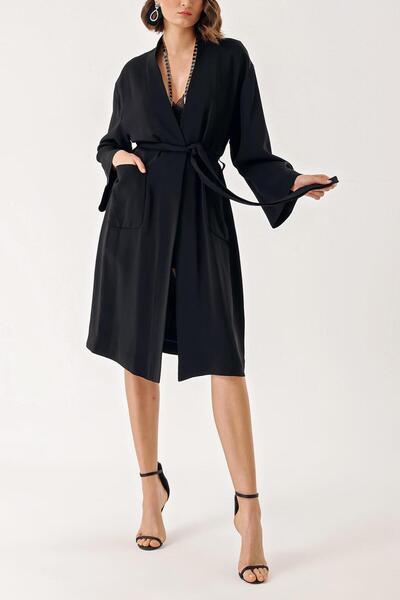 SOCIETA Siyah Velvet loose fit belted kimono jacket 20405