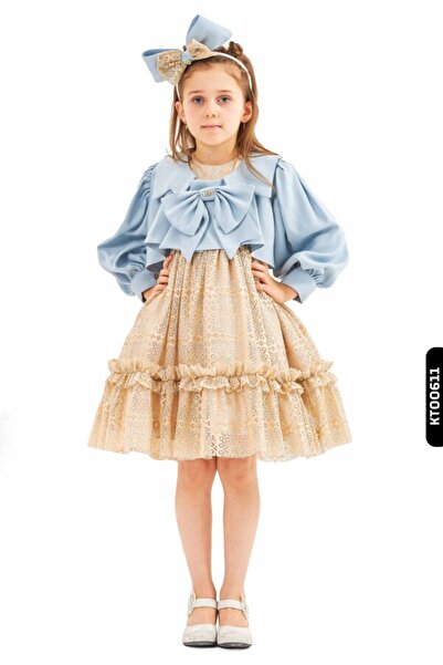 Belladonna Bundled Pointed Collar Gathered Sleeves Openwork Ruffle Dress 3-Piece Girl's Dress 3-7 Years 2807