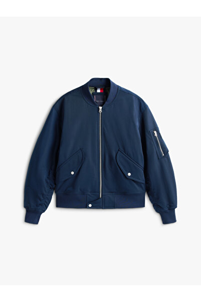 Tommy Hilfiger Erkek Marka Logolu Full Fermuarlı Yuvarlak Yakalı Çift Cepli Şık Görünümlü Lacivert M