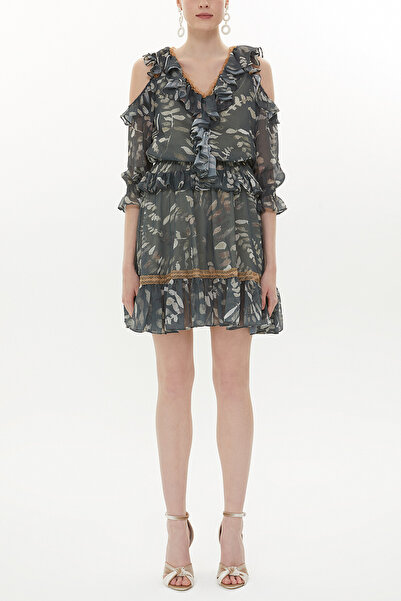 SOCIETA Yeşil Omuzu dekolte mini elbise 93139