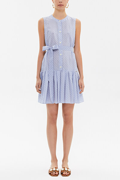 SOCIETA Mavi Büzgülü kolsuz mini elbise 92703