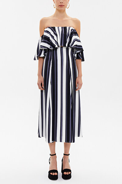 SOCIETA Çizgili Yüksek bel pileli etek 81018