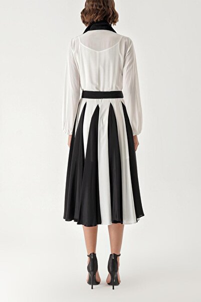 SOCIETA Black and White Two-color godeli shirt dress 94339