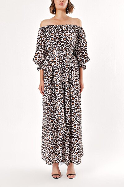 SOCIETA Leopard Off-Shoulder Loose Fit Dress 92635