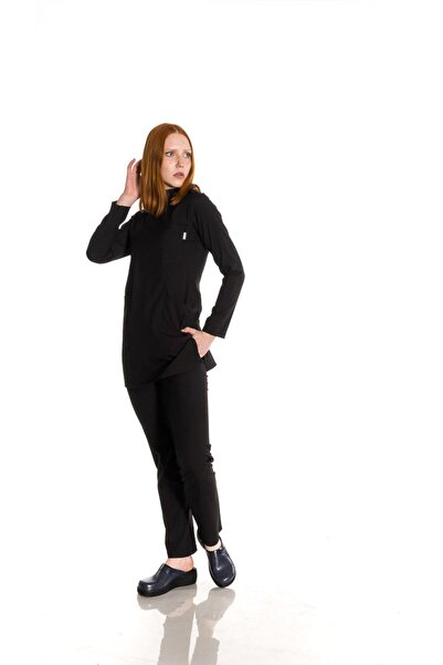 TIPMOD Likralı Siyah Tunik Tesettür Takım Hemşire Forması