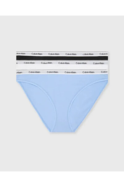 Calvin Klein Kadın Marka Logolu Elastik Bantlı Günlük Kullanıma Uygun Siyah-Beyaz-Mavi Külot 000QD52
