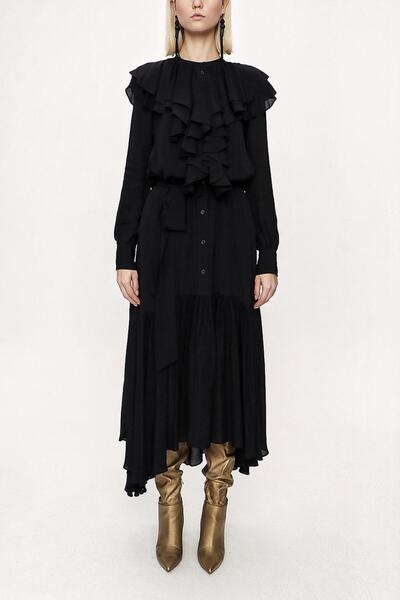 SOCIETA Siyah Valonlu uzun elbise 94042