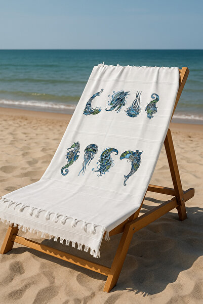 LUNGA VİTA Bamboo Printed Beach Towel Peshtemal Organic Bamboo 90X170 Thin Peshtemal