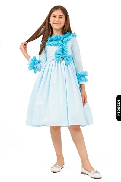 Belladonna Striped Ruffled Bundled Lace Collar Girl's Dress 4-12 Years 6513