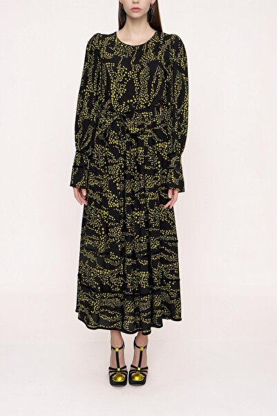 SOCIETA Siyah Kadife biye detaylı elbise 94012