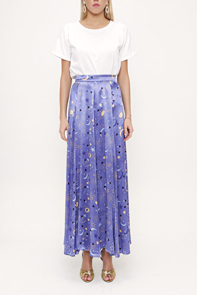 SOCIETA Desenli Beli lastikli uzun etek 81171