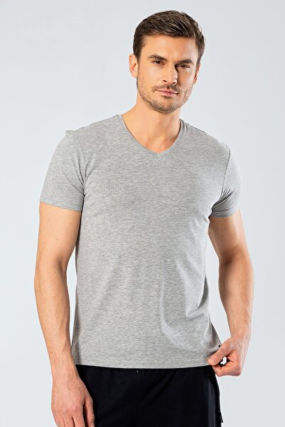 Cacharel Men's V-Neck Lycra T-Shirt 1332/Grey
