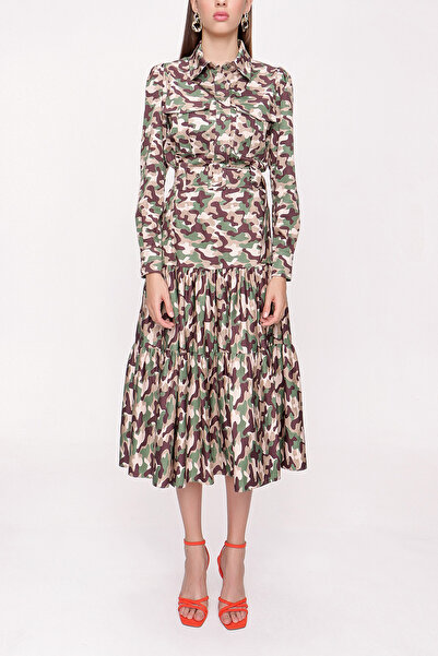 SOCIETA Kamuflaj Büzgülü ve kemer detaylı elbise 93994