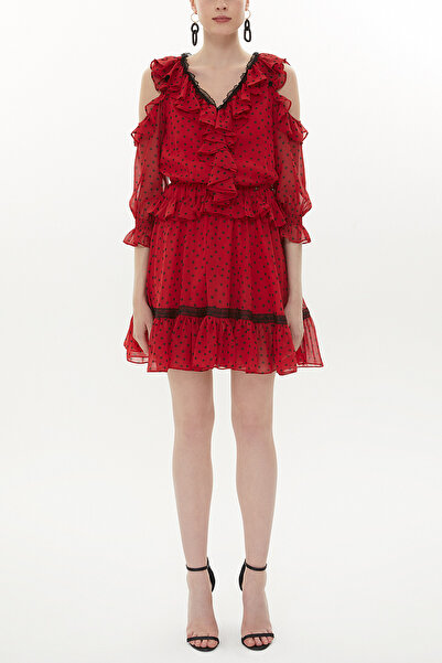 SOCIETA Puantiyeli Omuzu dekolte mini elbise 93139