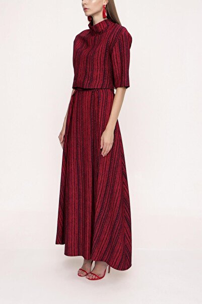 SOCIETA Kırmızı Balıkçı yaka bluz ve etekli ikili takım 12276