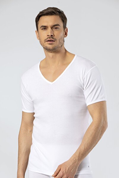 Cacharel 1502 Men's V-Neck Rib Undershirt 2 Pack