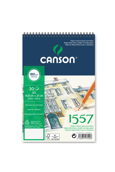 Canson 1557 Μπλοκ ζωγραφικής και σχεδίασης 180 GR A5 20 YP Επάνω σπειροειδής