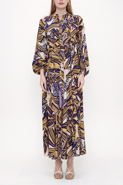 SOCIETA Desenli Beli lastikli uzun elbise 93818