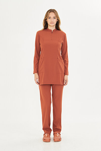 TIPMOD Kiremit Likralı Tesettür Scrubs Takım