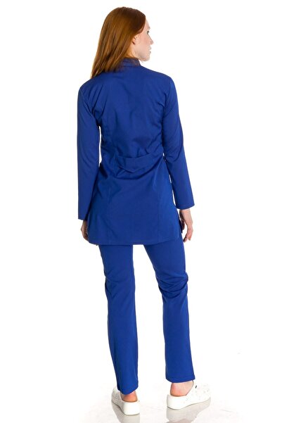 TIPMOD Likralı Saks Mavi Tunik Tesettür Takım Hemşire Forması