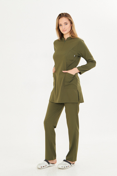 TIPMOD Haki Yeşil Likralı Tesettür Scrubs Takım