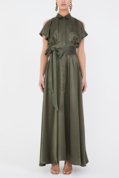 SOCIETA Haki Belden bağlamalı uzun elbise 92982