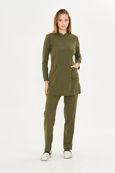 TIPMOD Haki Yeşil Likralı Tesettür Scrubs Takım