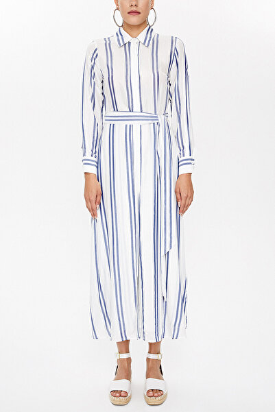 SOCIETA Mavi Çizgili uzun elbise 92879