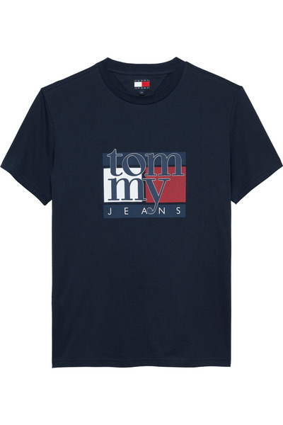 Tommy Hilfiger Erkek Marka Logolu Organik Pamuklu Bisiklet Yakalı Günlük Kull...