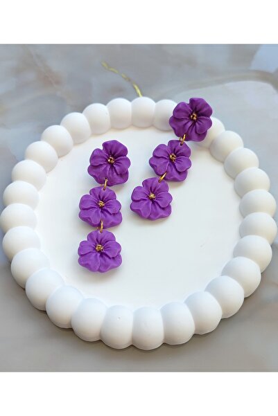 Atölye Myth Purple Love El Yapımı Mor Sallantılı Çiçekli Küpe - Sade ve Şık
