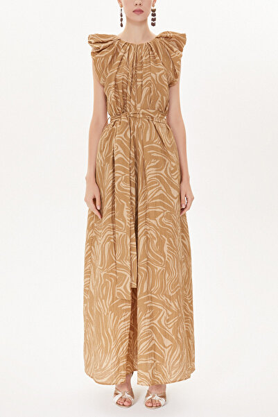 SOCIETA Kahve Omuzları büzgülü salaş elbise 93468