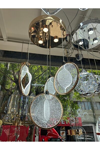 Store Midye 4'Lü 42 Watt Yuvarlak Gold Ledli Kumandalı Modern Salon Avize