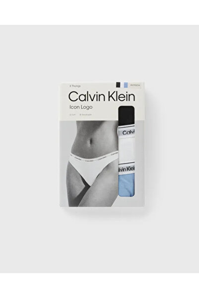 Calvin Klein Kadın Marka Logolu Elastik Bantlı Günlük Kullanıma Uygun Siyah-Beyaz-Mavi Külot 000QD52