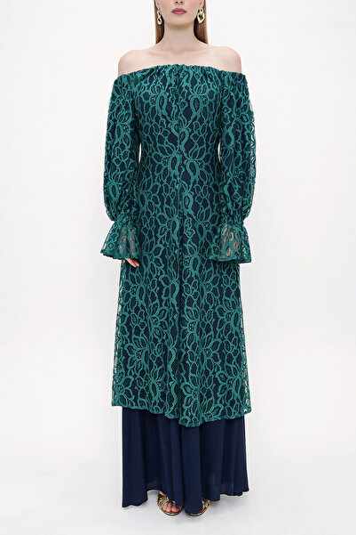 SOCIETA Yeşil Düşük omuzlu dantel elbise 93803