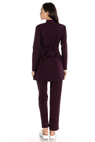 TIPMOD Likralı Patlıcan Moru Tunik Tesettür Takım Hemşire Forması