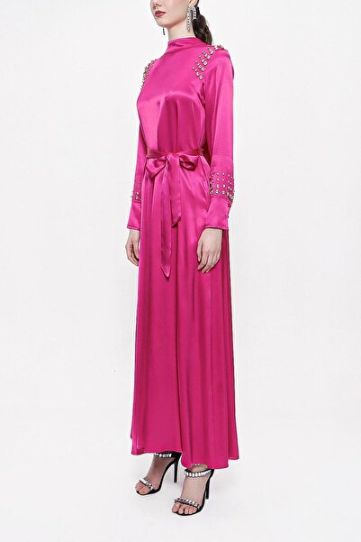 SOCIETA Fuchsia Crystal Stone Detailed Long Dress 94157