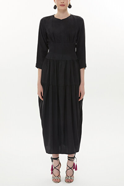 SOCIETA Siyah Korsaj detaylı fermuarlı uzun elbise 93371