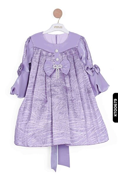 XO Kids Bohçalı O Yakalı Büzgü Kollu Katlanmış Kız Çocuk Elbise 3-10 Yaş 923